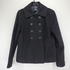 AMERICAN EAGLE OUTFITTER Wool & Nylon Black Pea Coat Jacket Size Medium